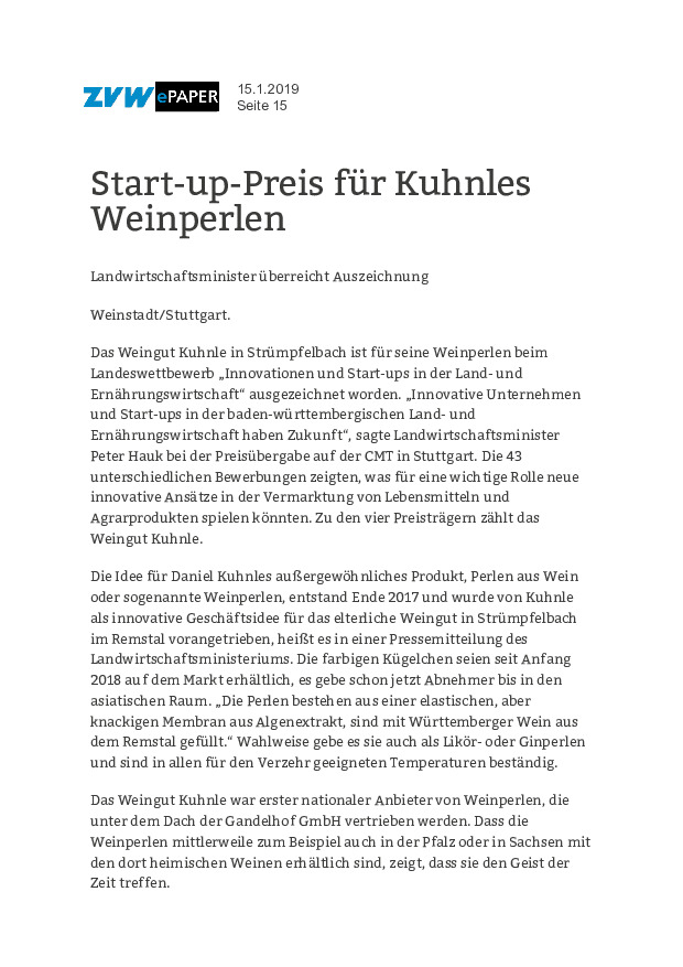 Start-up-Preis für Kuhnles Weinperlen