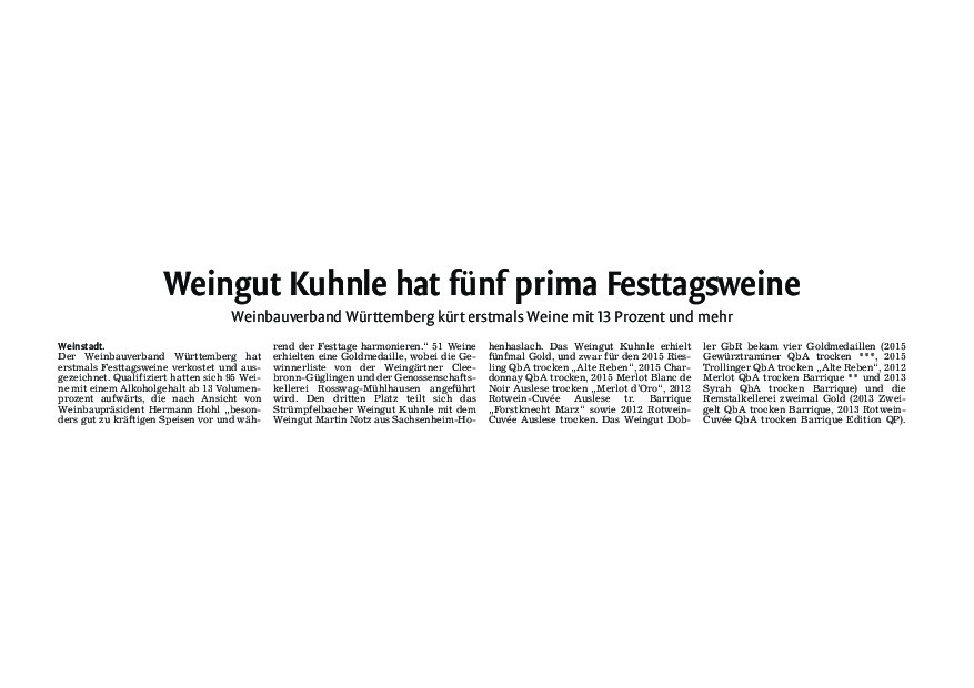 Weingut Kuhnle hat fünf prima Festtagsweine